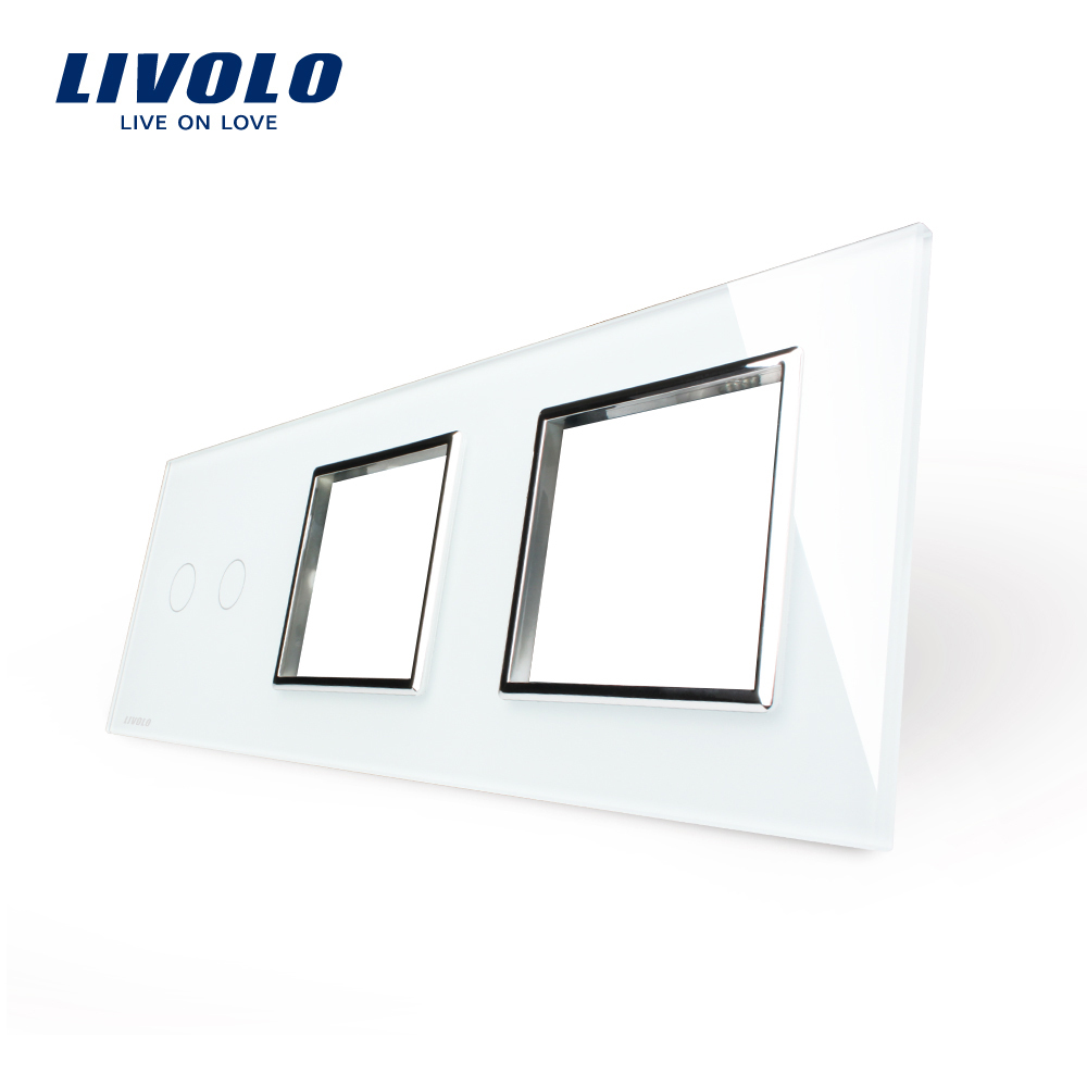 Livolo 화이트 펄 크리스탈 유리, 222mm * 80mm, EU 표준, 2 갱 & 2 프레임 유리 패널, C7-C2/SR/SR-11 (4 색), 전용 패널, 로고 없음